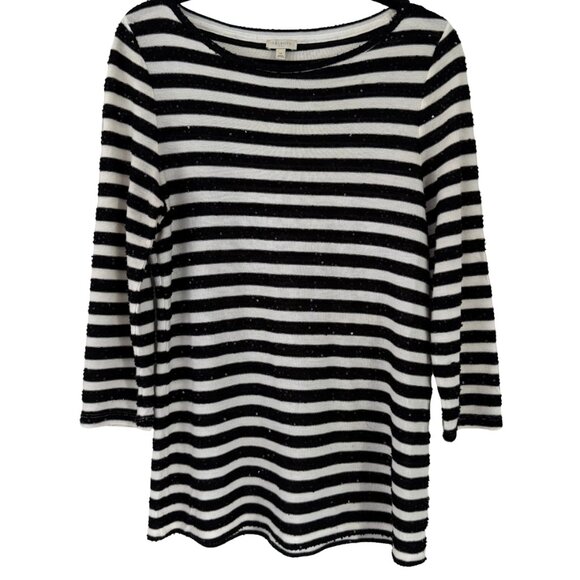 Talbots Sweaters - Talbots Striped Sweater Black White Sequins 3/4 Sleeves Scoop Neck Medium